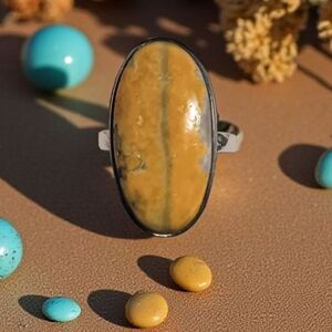 BUMBLE BEE JASPER RING 925 STERLING SILVER SIZE 6 3/4